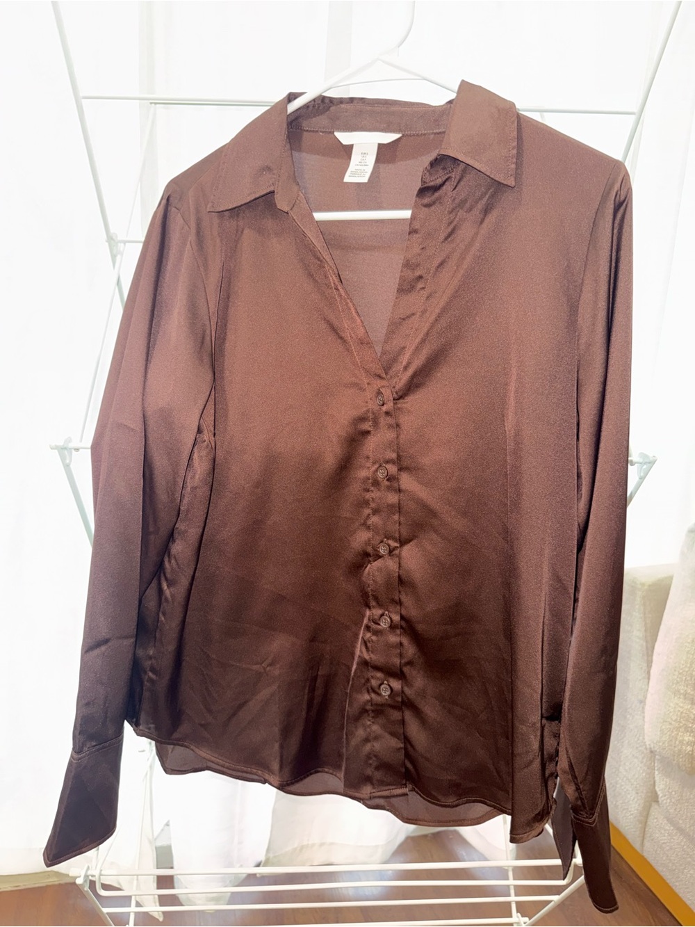 H&M Chocolate Brown Satin Button-Down Blouse